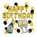 Amazon Hot Sale Birthday Party Hintergrund Dekoration Set Champagner Flasche Golden Happy Birthday Aluminium Ball
